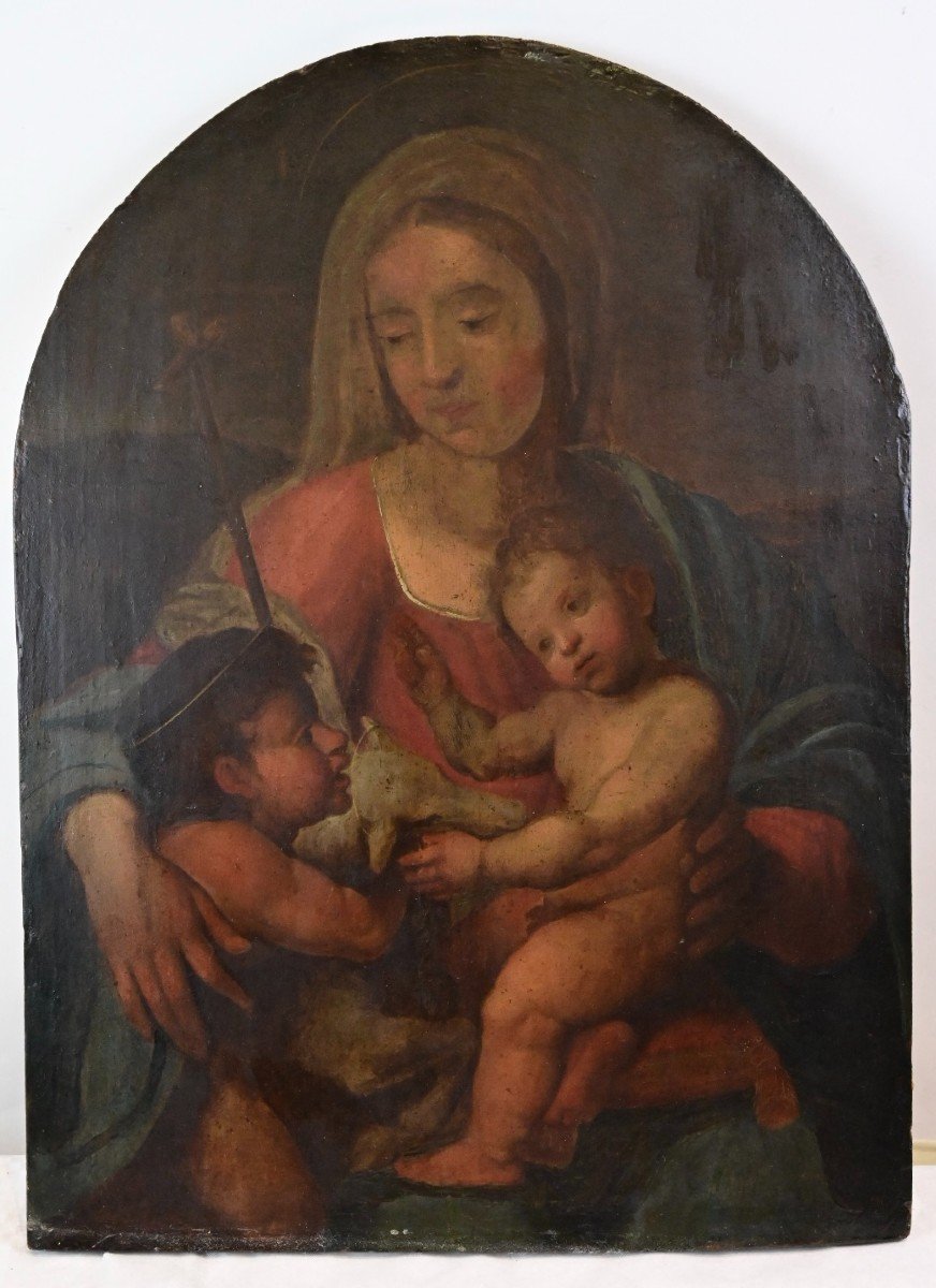 Scuola Italiana - Madonna con Bambino e San Giovanni Battista - Italia XVII Secolo-photo-2